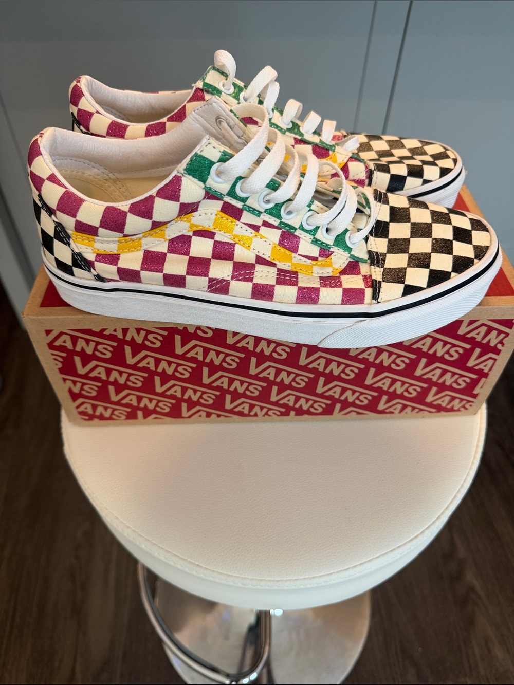 Vans Kids Checkerboard Low-Top Sneakers - Pink/Black/White with Yellow Accent